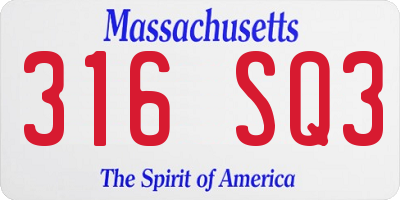 MA license plate 316SQ3
