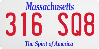 MA license plate 316SQ8