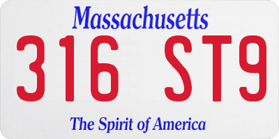 MA license plate 316ST9