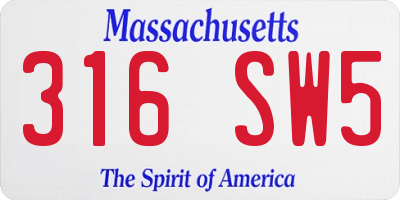 MA license plate 316SW5