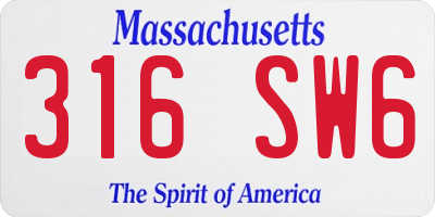 MA license plate 316SW6