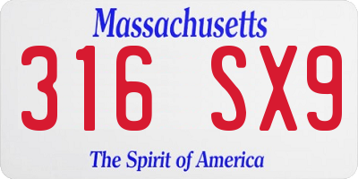 MA license plate 316SX9