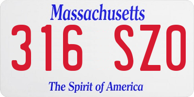 MA license plate 316SZ0