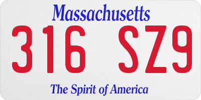 MA license plate 316SZ9