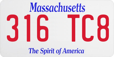 MA license plate 316TC8