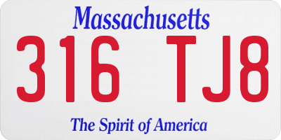 MA license plate 316TJ8