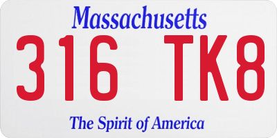 MA license plate 316TK8