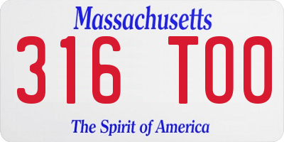 MA license plate 316TO0