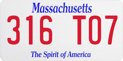 MA license plate 316TO7