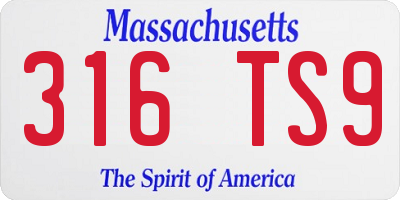 MA license plate 316TS9
