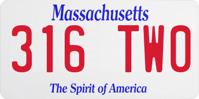 MA license plate 316TW0