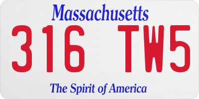 MA license plate 316TW5