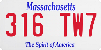 MA license plate 316TW7