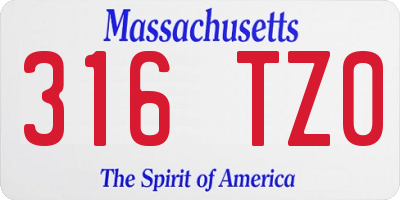 MA license plate 316TZ0