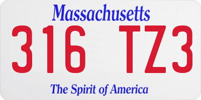 MA license plate 316TZ3