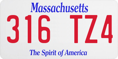 MA license plate 316TZ4