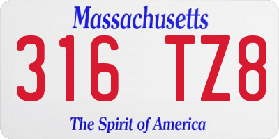 MA license plate 316TZ8