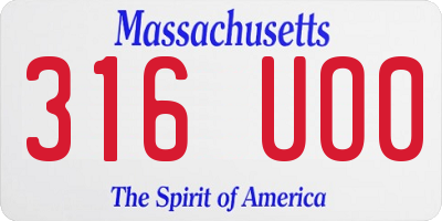 MA license plate 316UO0