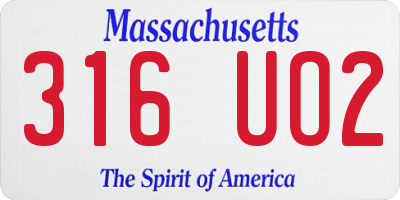 MA license plate 316UO2
