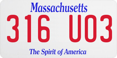 MA license plate 316UO3