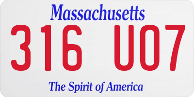 MA license plate 316UO7