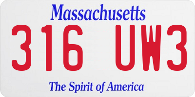 MA license plate 316UW3