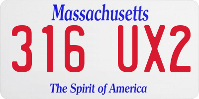 MA license plate 316UX2