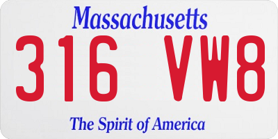 MA license plate 316VW8
