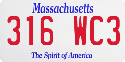 MA license plate 316WC3