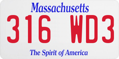 MA license plate 316WD3
