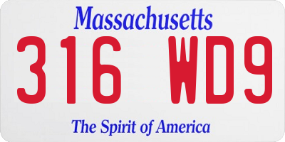 MA license plate 316WD9