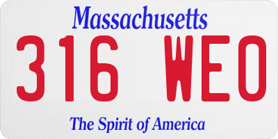 MA license plate 316WE0