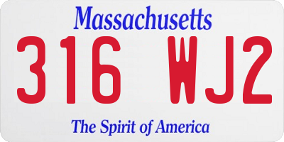 MA license plate 316WJ2