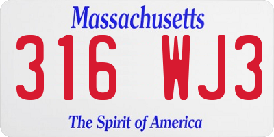 MA license plate 316WJ3