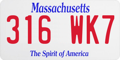 MA license plate 316WK7