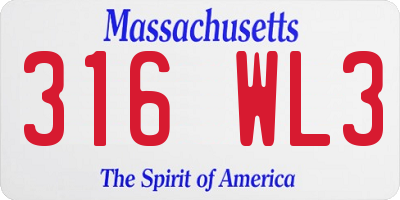 MA license plate 316WL3