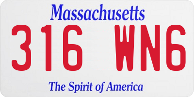 MA license plate 316WN6