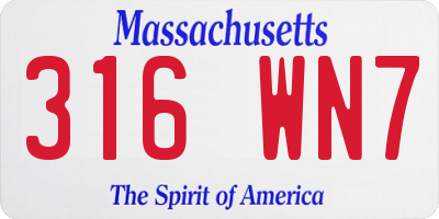 MA license plate 316WN7