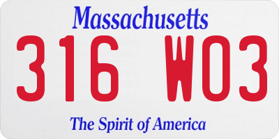 MA license plate 316WO3