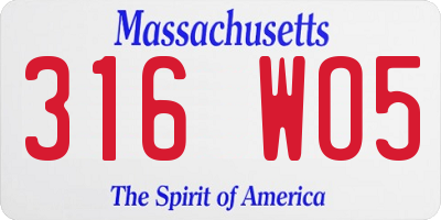 MA license plate 316WO5