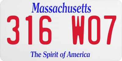 MA license plate 316WO7