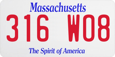 MA license plate 316WO8