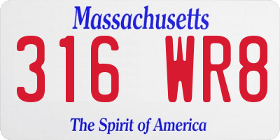 MA license plate 316WR8