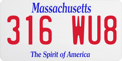 MA license plate 316WU8