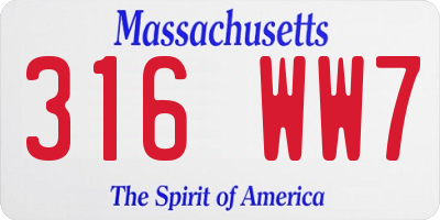 MA license plate 316WW7