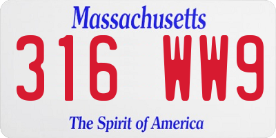 MA license plate 316WW9