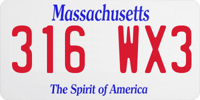 MA license plate 316WX3