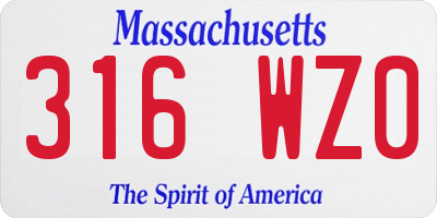 MA license plate 316WZ0