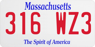 MA license plate 316WZ3
