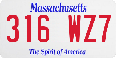 MA license plate 316WZ7